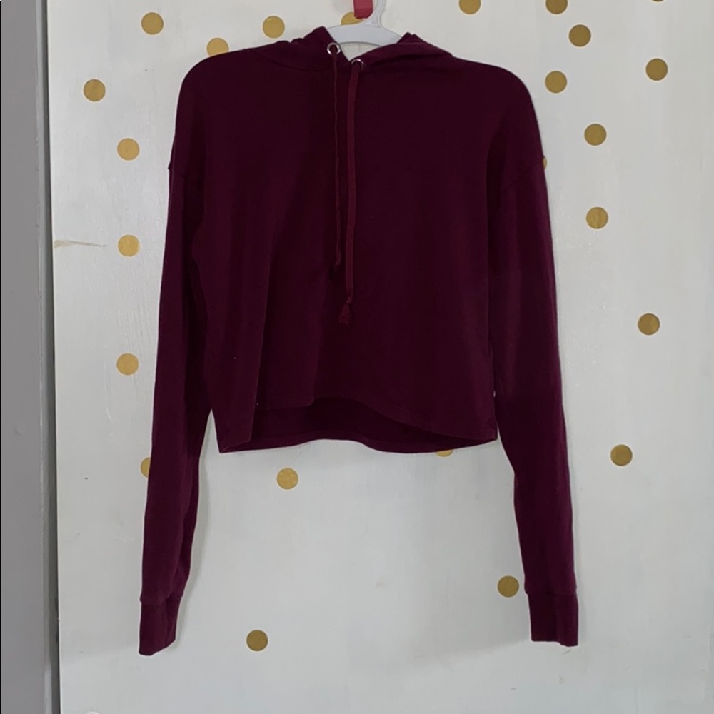 Deep plum cropped sweatshirt with hoodie! :)